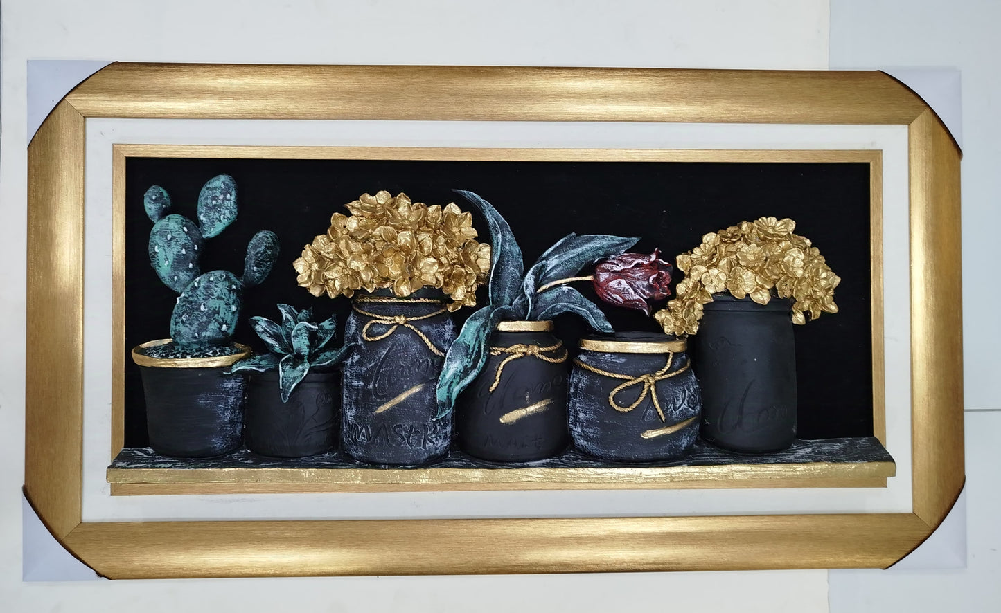 Luxury 3D Floral Art – "Golden Bloom & Succulents"