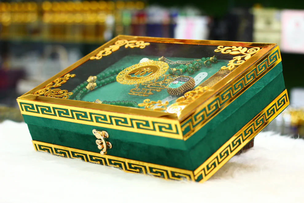 Black Acrylic Box Quran Pak with Rehal, Tasbih, and Counter