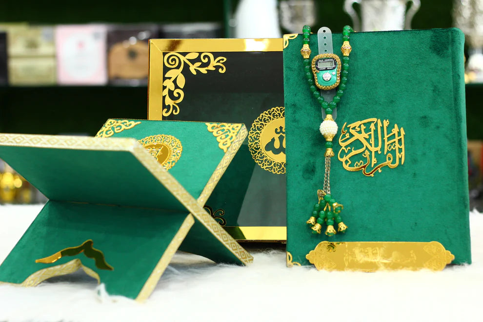 Black Acrylic Box Quran Pak with Rehal, Tasbih, and Counter